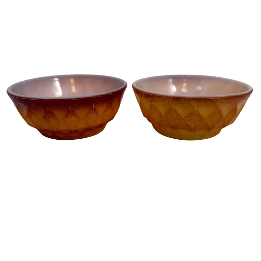 Vintage Fire King Anchor Hocking Kimberly Diamond Bowls Orange/Red/White (2)